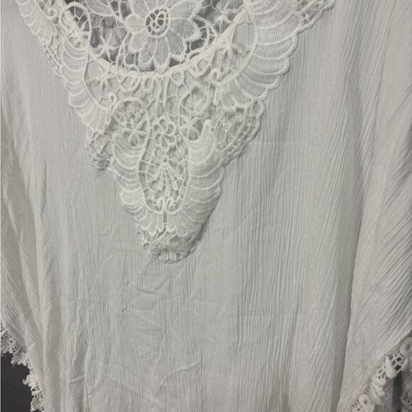 HALO White Boho Lace Gauze Top Size L Crochet Trim Festival Beach Blouse - Picture 10 of 15
